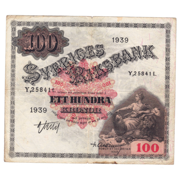 Suède 100kronor 1939 avers 123