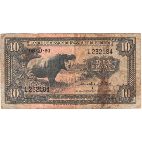 rwanda burundi 10 francs 1960 avers 092