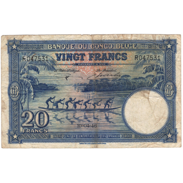 congo belge 20 francs 1946 avers 111