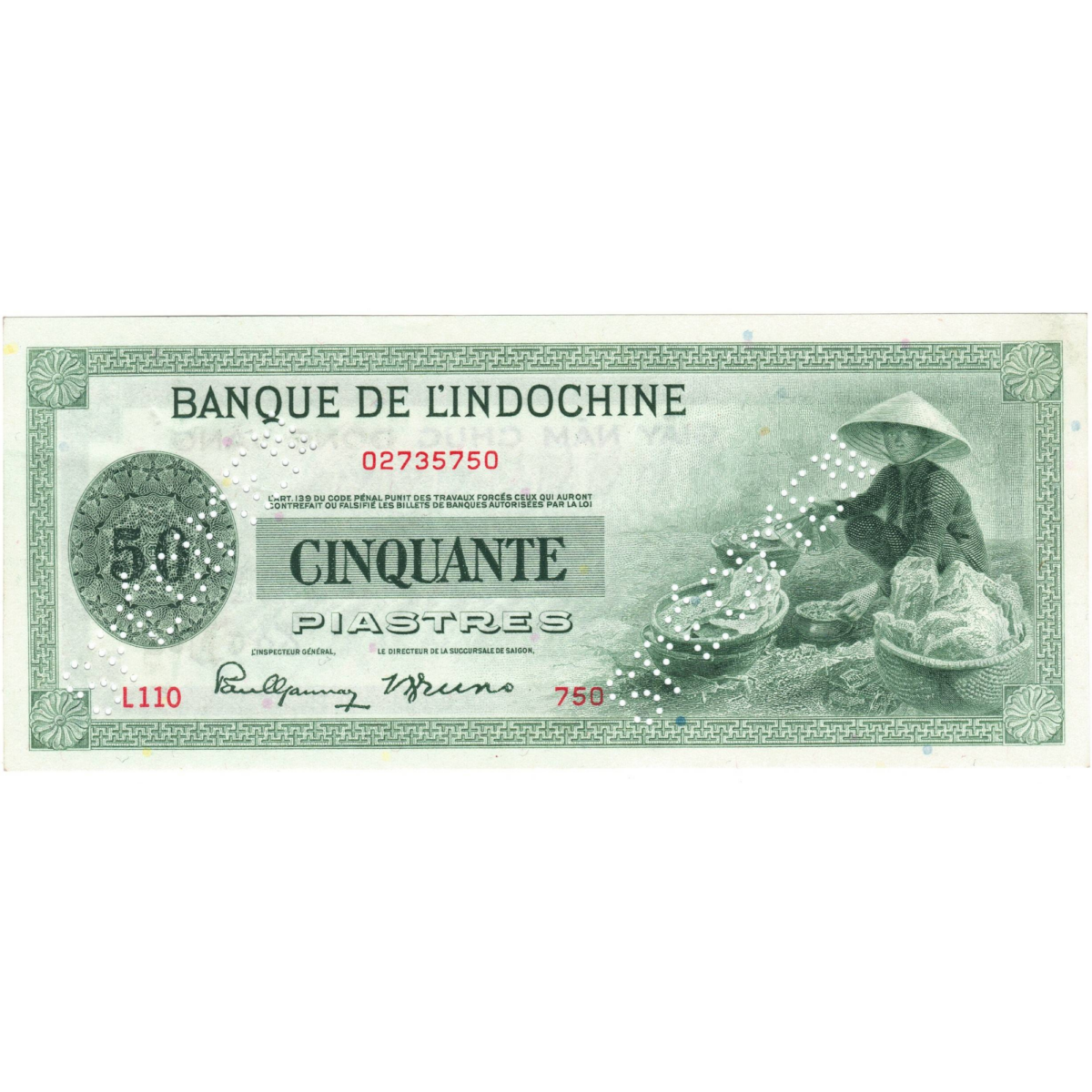 Indochine 50piastres specimen 1945 avers 04