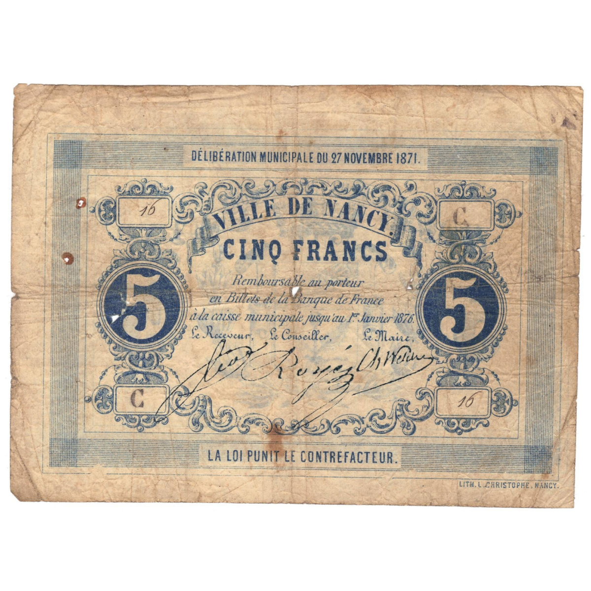 nancy 5 francs 1871 avers 039