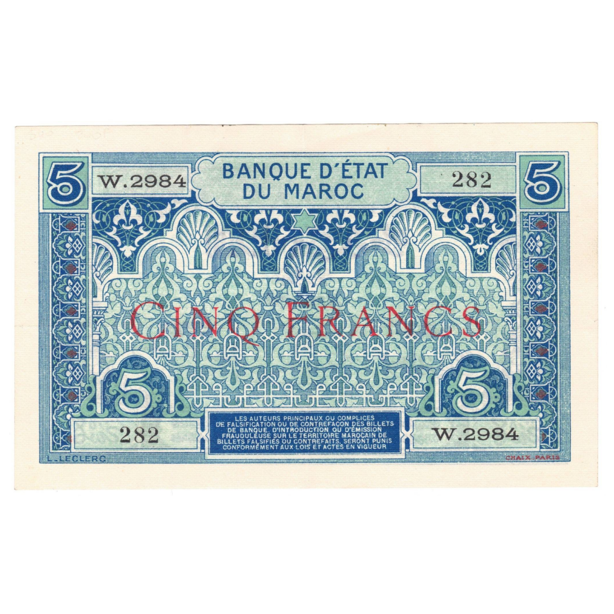 maroc 5 francs 1930 avers 082