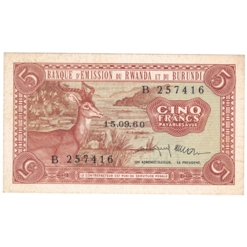 rwanda burundi 5 francs 1960 avers 083