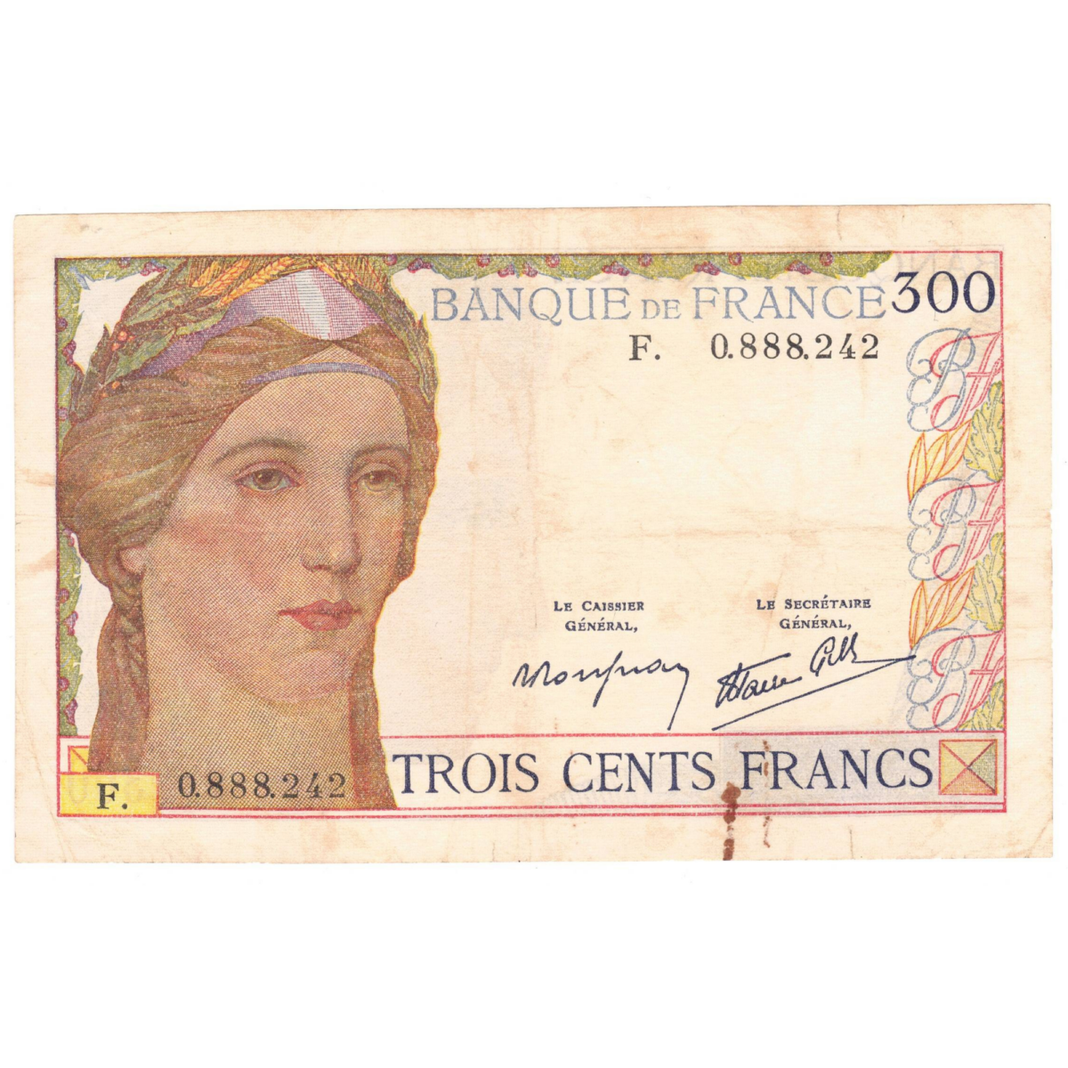 France 300 francs type serveau 1938 avers 0020