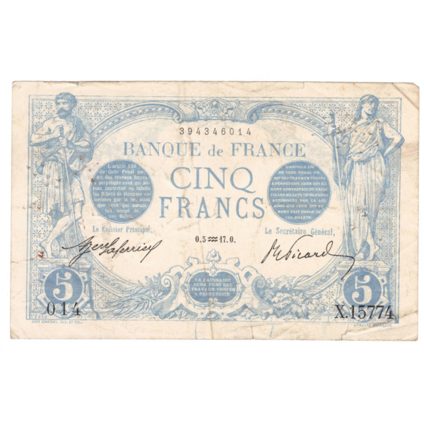 France 5 francs bleu 1917 avers 0022