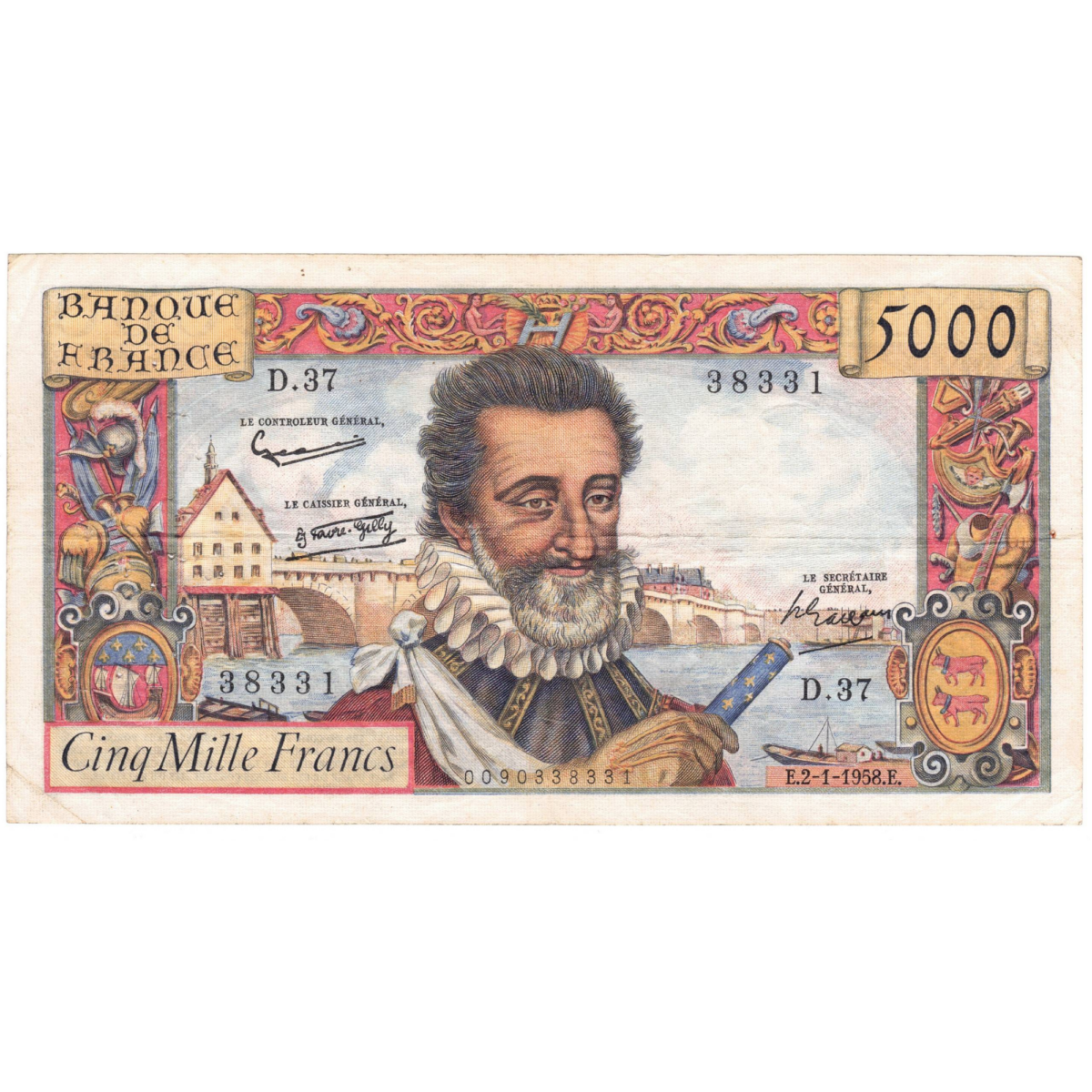 France 5000 francs Henri IV 1958 avers 0026