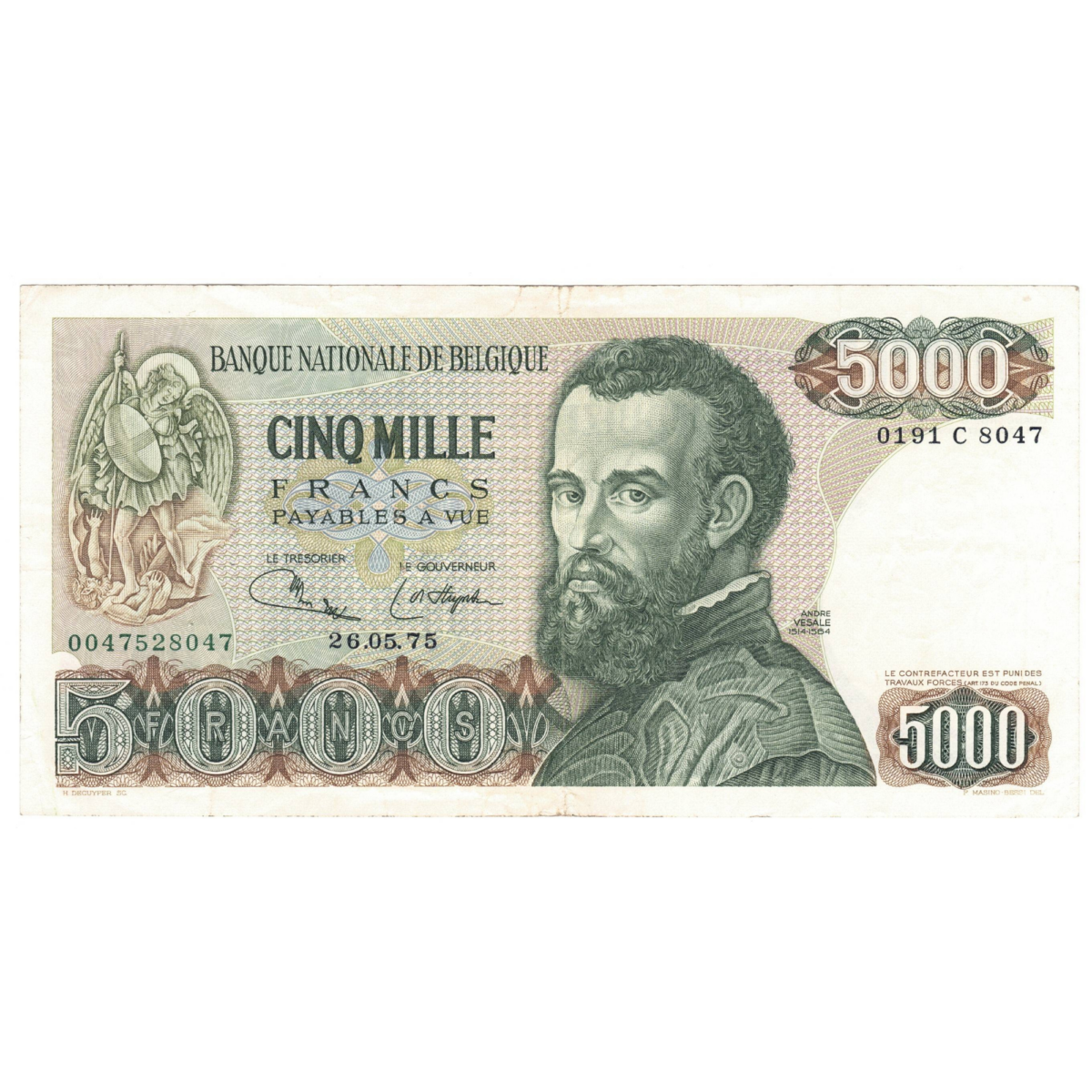 belgique 5000 francs 1975 avers 0087