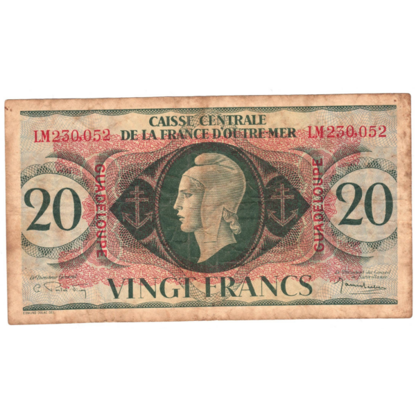 Guadeloupe 20 francs 1944 avers 0027