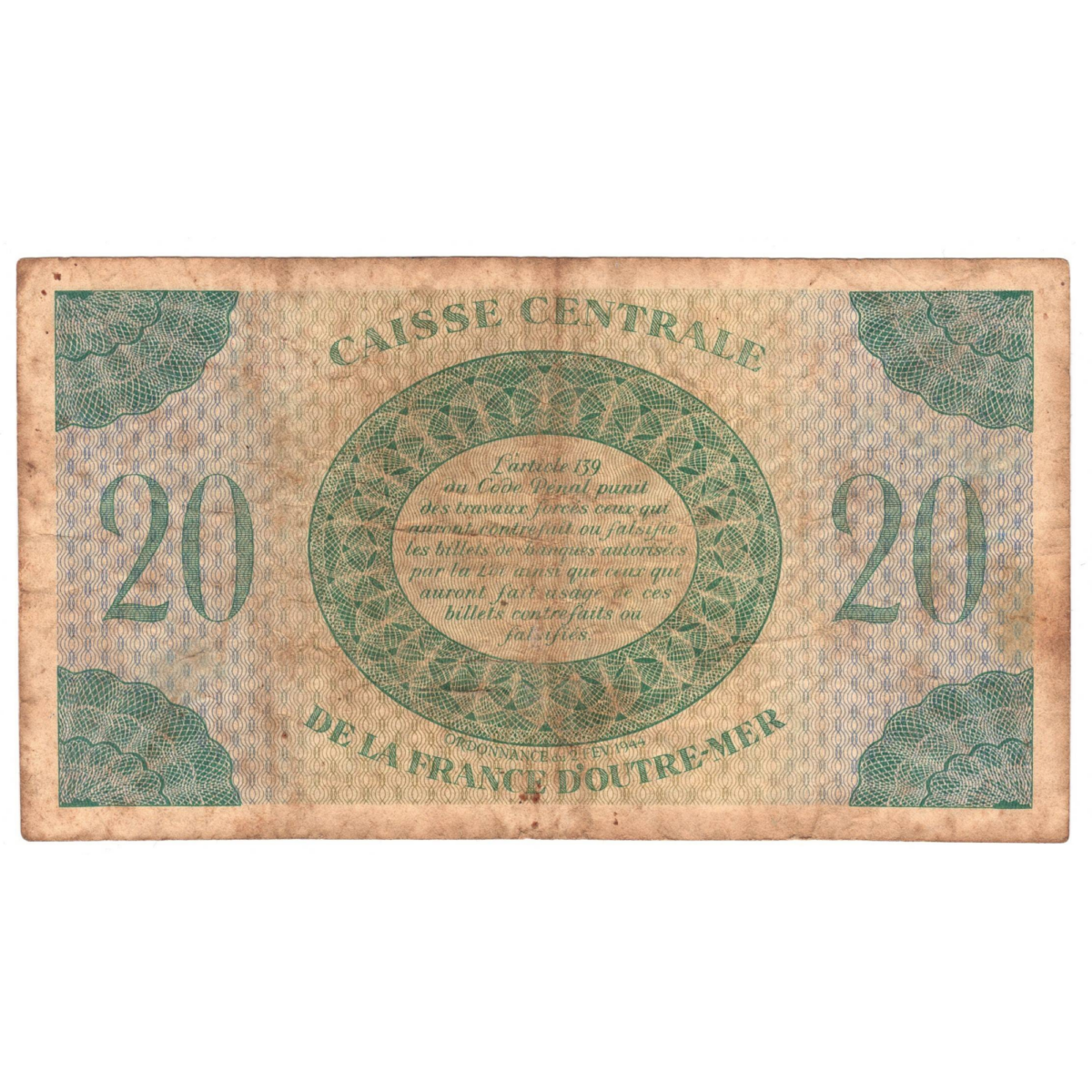 Guadeloupe 20 francs 1944 revers 0027
