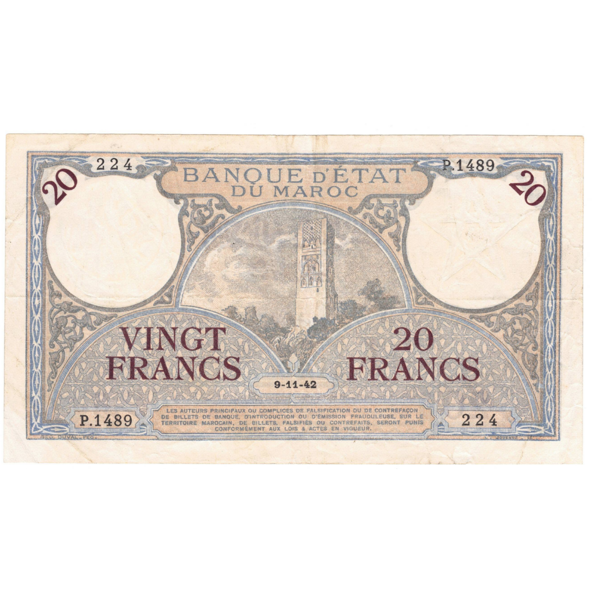 maroc 20 francs 1942 revers 0114