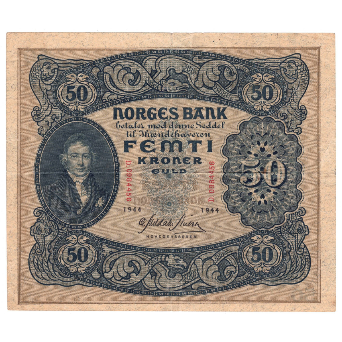 norvege 50 kroner 1944 avers 0124