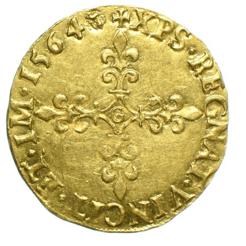 CHARLES9 ECU OR 1564 POITIERS AVERS