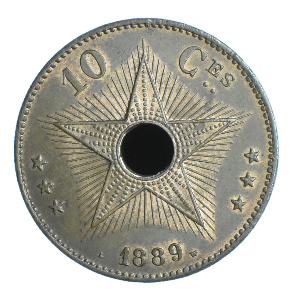 CONGO BELGE 10 CENTIMES 1889 REVERS