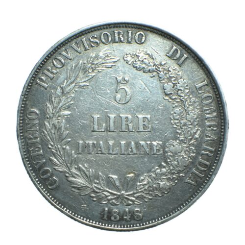 ITALIE 5 LIRE 1848 MILAN REVERS