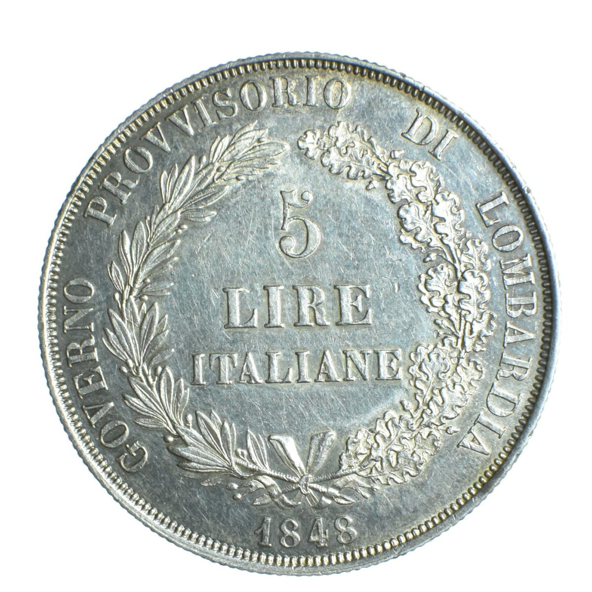 ITALIE 5 LIRE LOMBARDIE 1848 AVERS