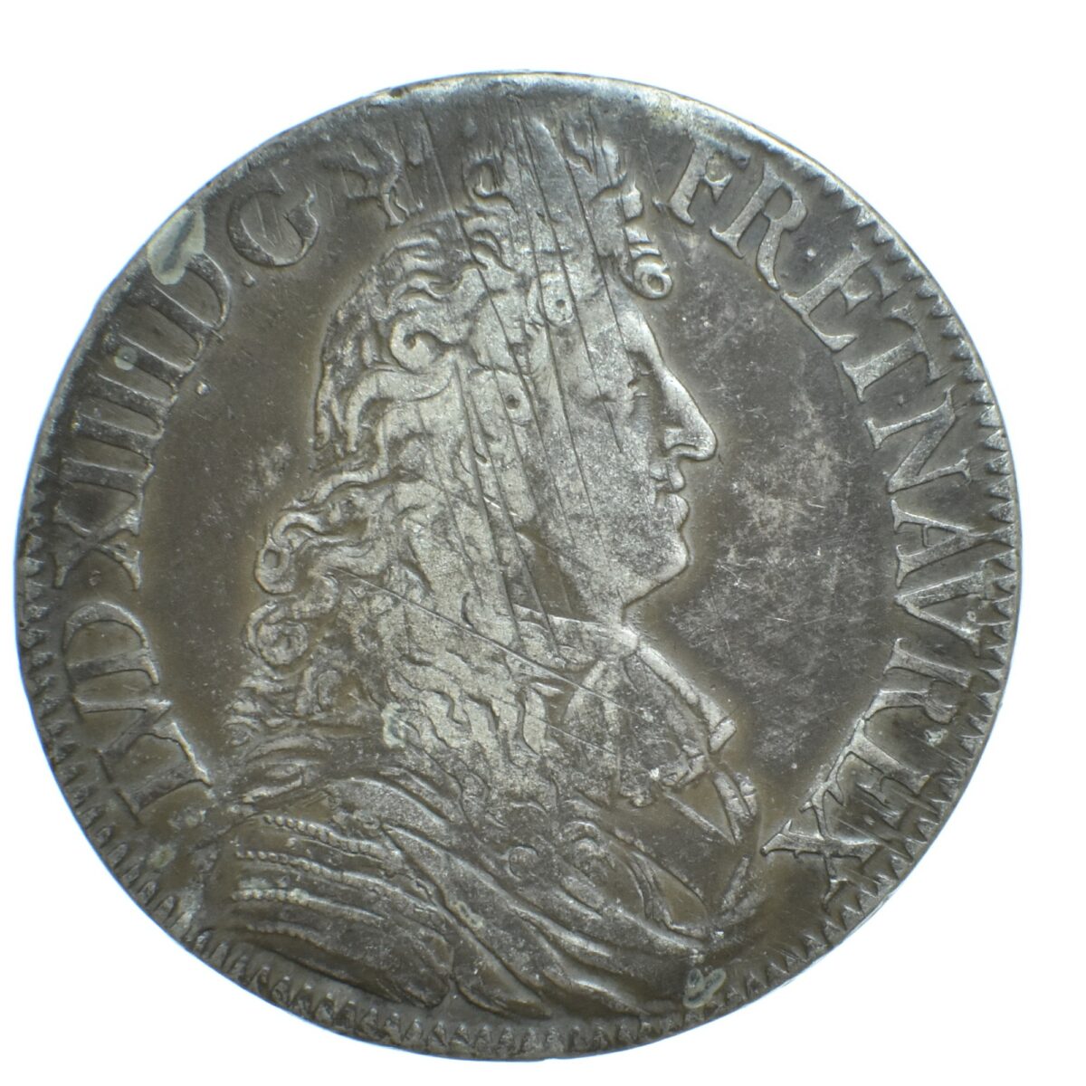 LOUIS XIV ECU CRAVATE 1673 PARIS AVERS