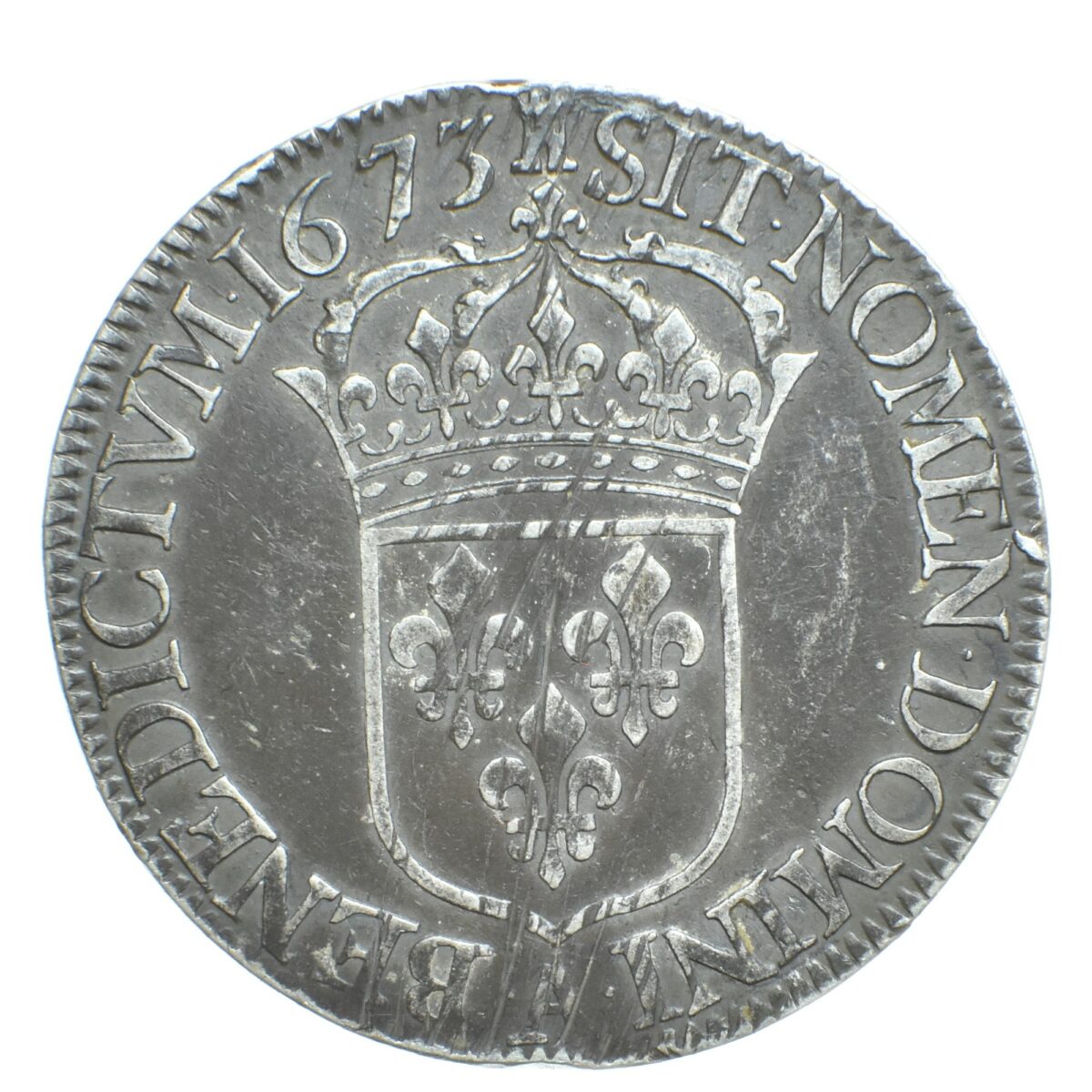 LOUIS XIV ECU CRAVATE 1673 PARIS REVERS