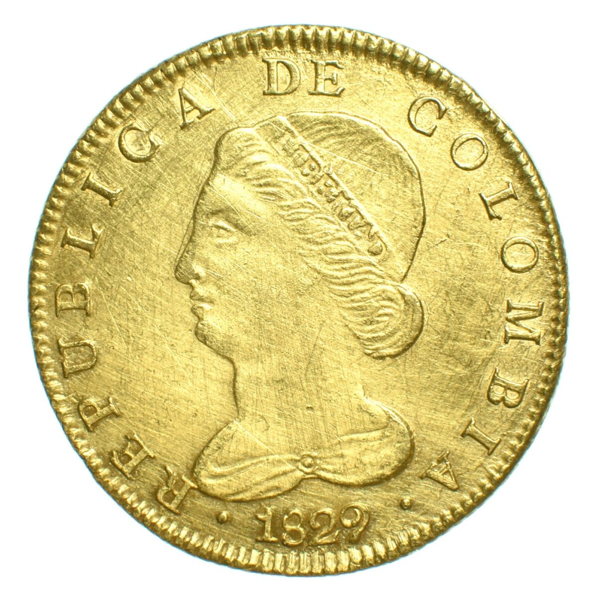 COLOMBIE 8 ESCUDOS 1829 OR AVERS