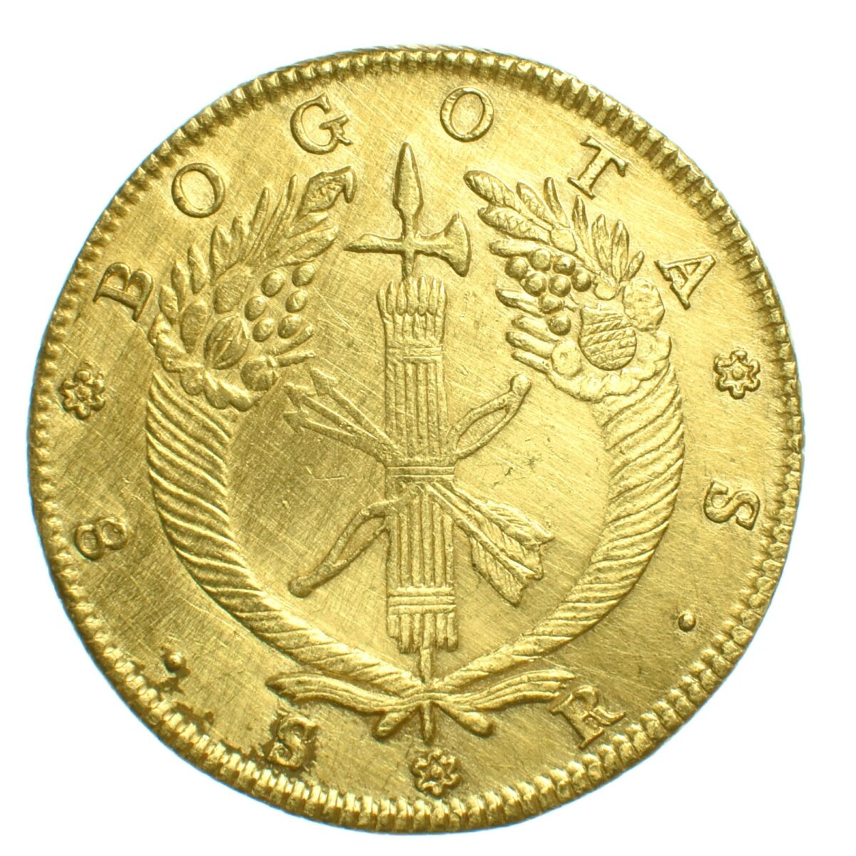 COLOMBIE 8 ESCUDOS 1829 OR REVERS