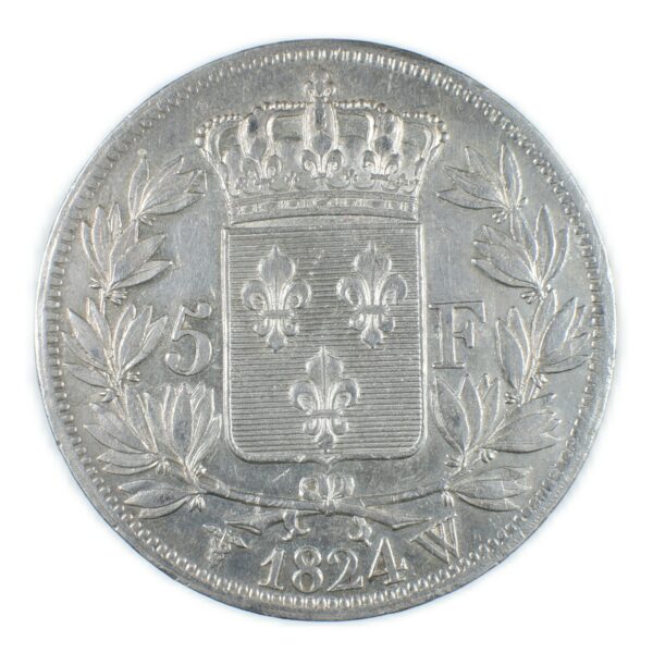 LOUIS XVIII 5 FRANCS 1824 LILLE OBVERSE