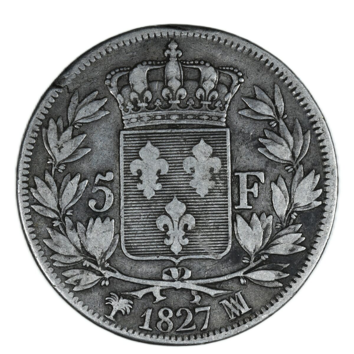 CHARLES X 5 FRANCS 1827 MARSEILLE AVERS