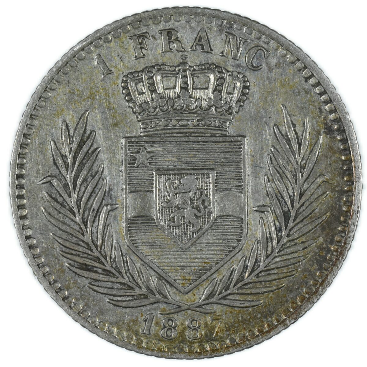 LEOPOLOD II CONGO BELGE UN FRANC 1887 REVERS