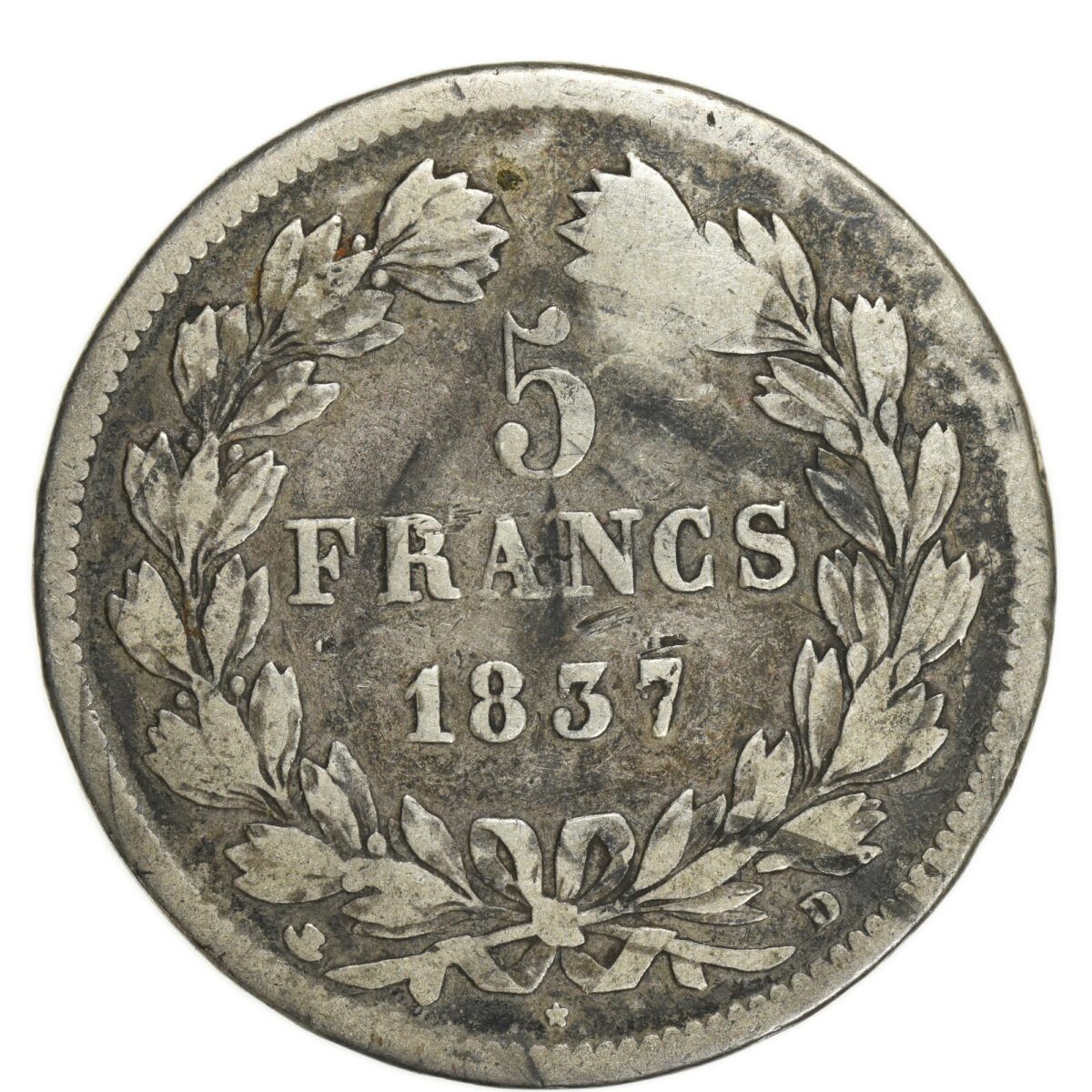 LOUIS PHILIPPE 5 FRANCS 1837 LYON AVERS