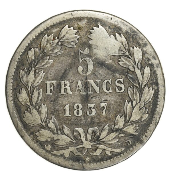 LOUIS PHILIPPE 5 FRANCS 1837 LYON AVERS