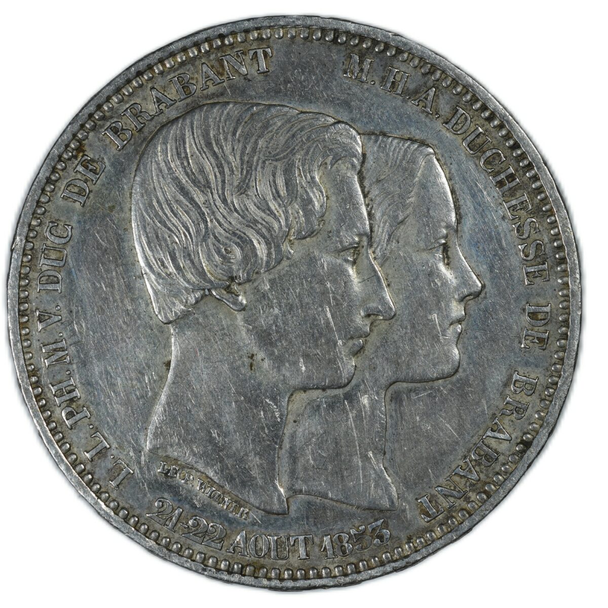 BELGIQUE 5 FRANCS BRABANT 1853 REVERS