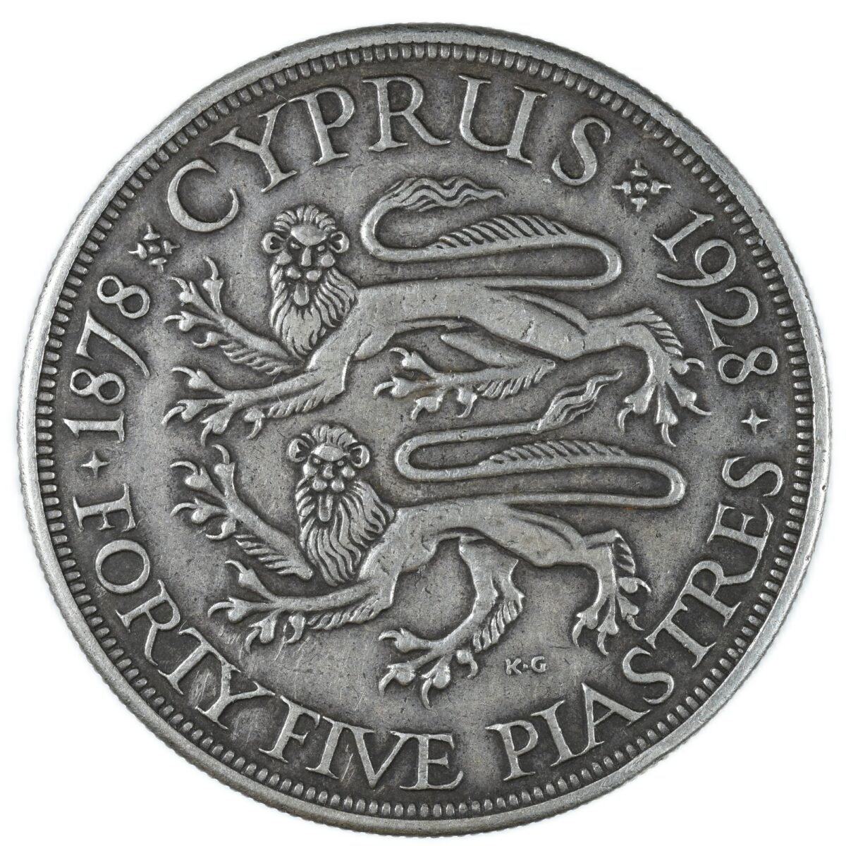 CHYPRE 45 PIASTRES 1928 REVERS