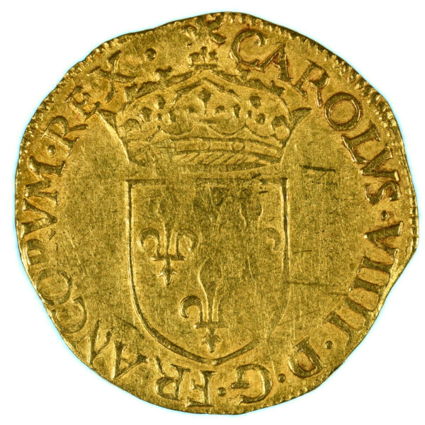 CHARLES IX ECU OR SOLEIL 1573 ROUEN AVERS