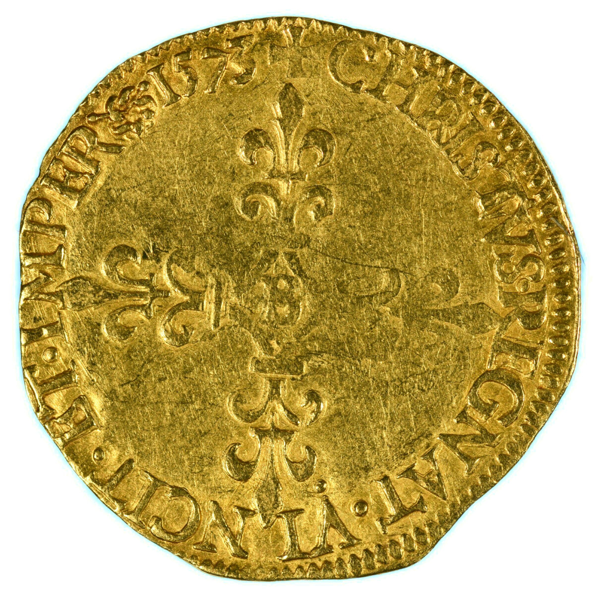 CHARLES IX ECU OR SOLEIL 1573 ROUEN REVERS