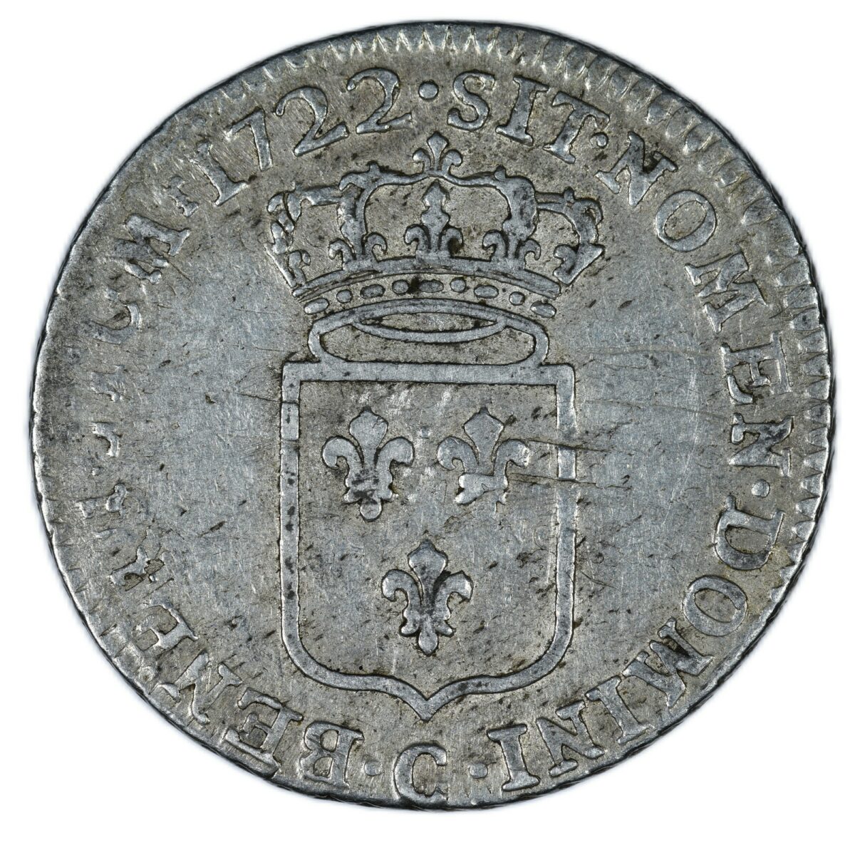 LOUIS XV TIERS DECU 1722 CAEN REVERS